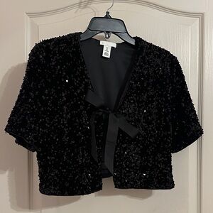 H&M Black Sequin Short Blazer with Ribbon